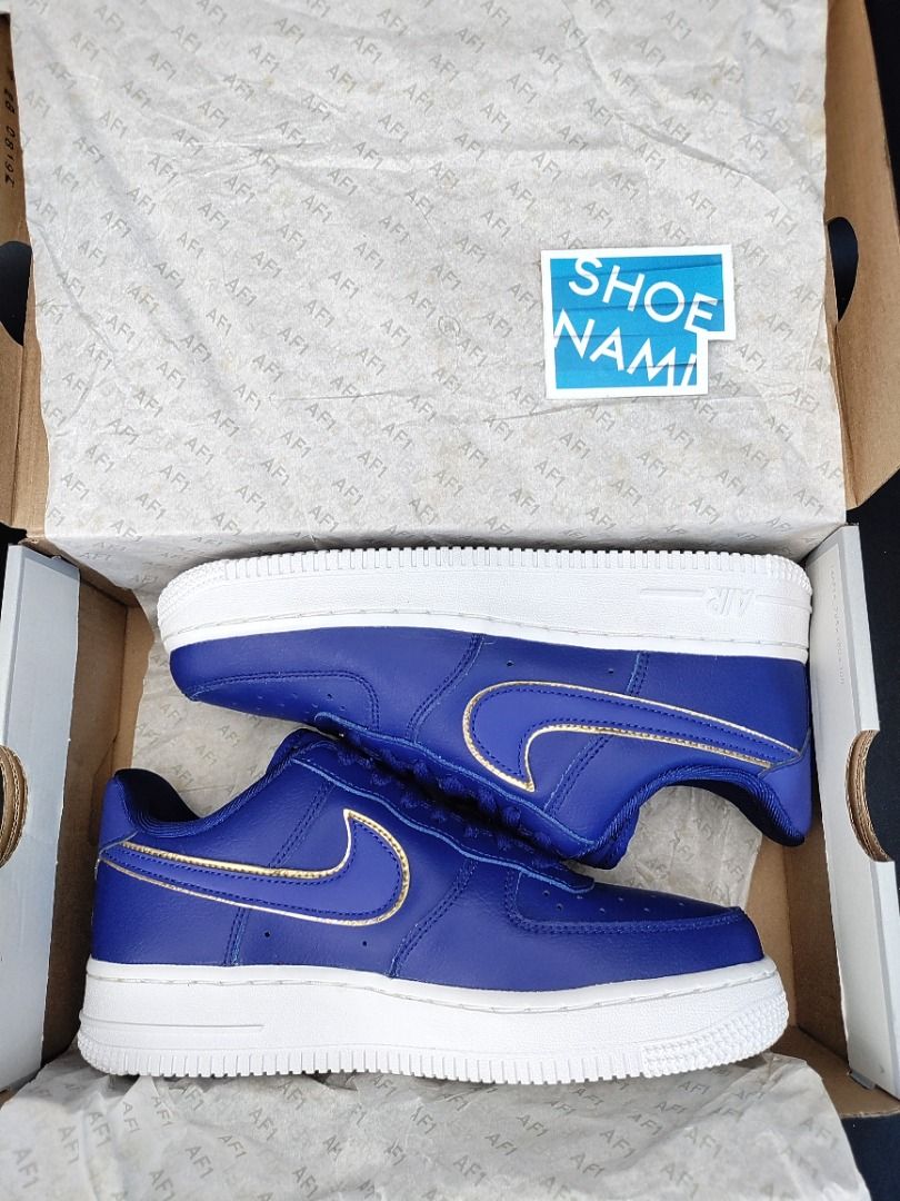 Nike Air Force 1 07 Essential Deep Royal Blue Gold Size 6W 6.5W