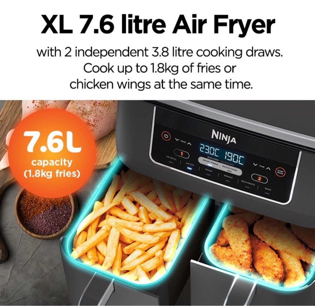 Ninja Dual Zone 7.6L Air Fryer AF300, TV & Home Appliances, Kitchen