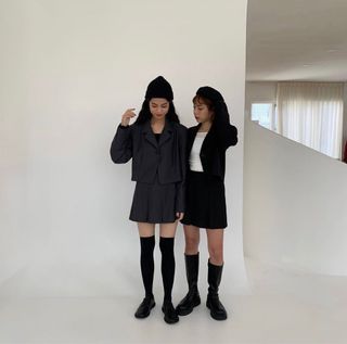 OnSaturday  西裝百摺裙（S, 深灰）