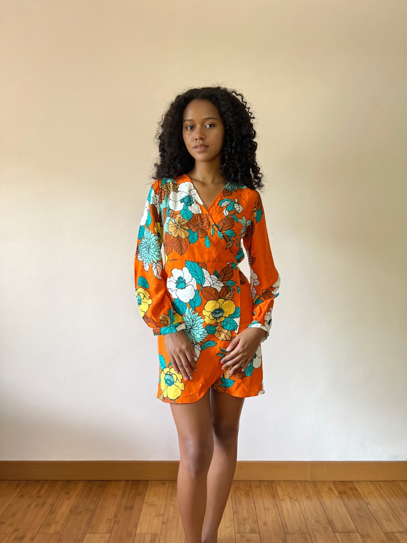Orange wrap dress, Women's Fashion, Dresses & Sets, Dresses on Carousell