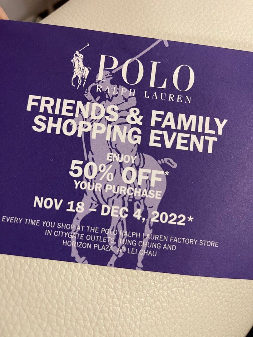 Polo Ralph Lauren friends and family shopping event, 門票＆禮券, 兌換券- Carousell