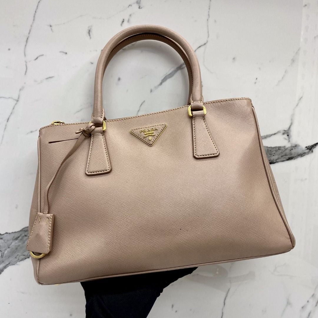 Discounted PRADA BEIGE PINK SAFFIANO LEATHER GALLERIA 2 WAY SHOULDER BAG 227030507 EK