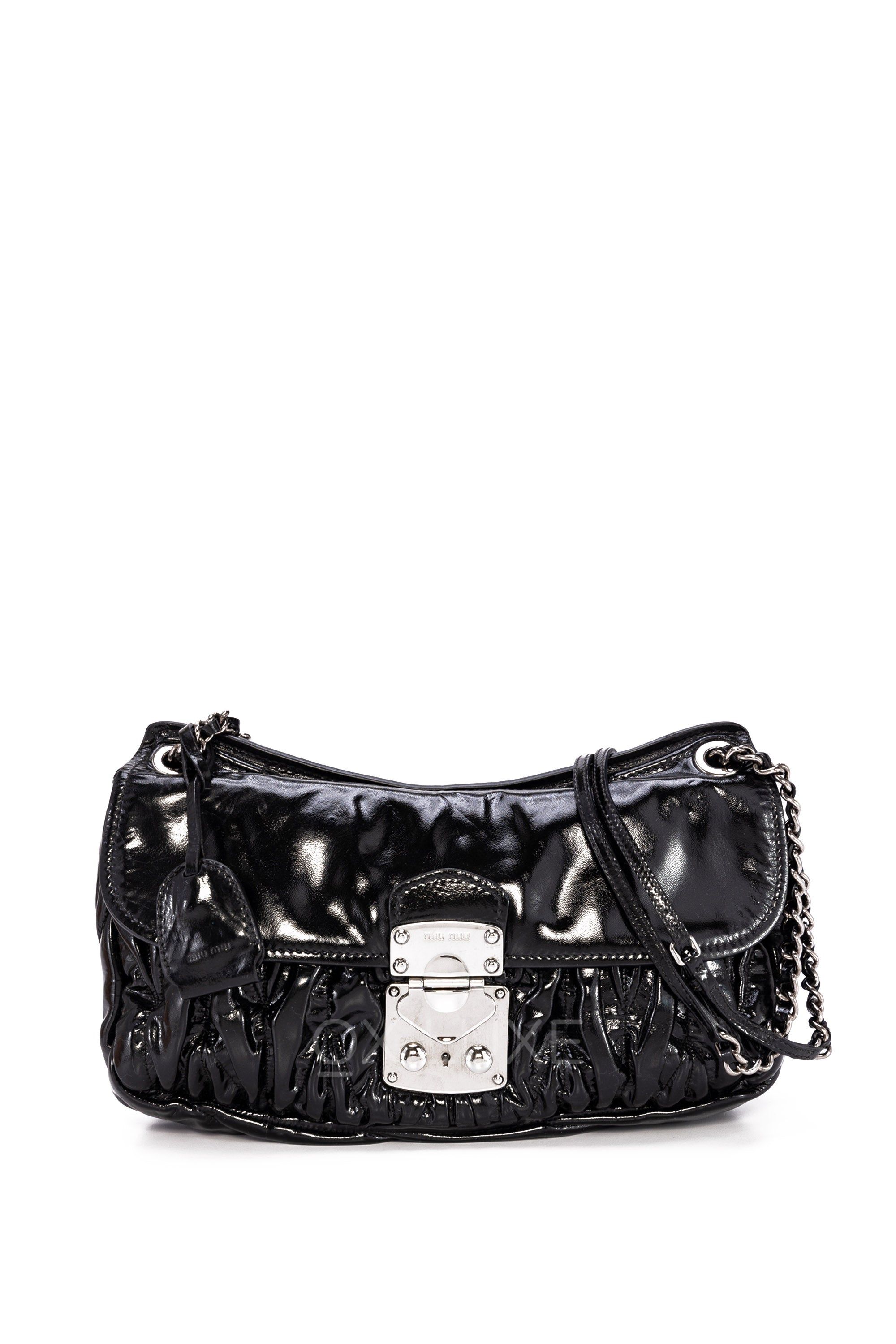 pre-loved authentic MIU MIU Black Leather Flap Pocket Zip Top SHOULDERBAG  $2200