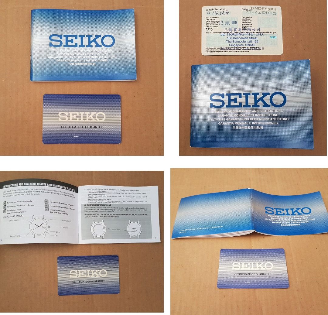 Seiko Wristwatch Warranty Card and Booklet Seiko Certificate of