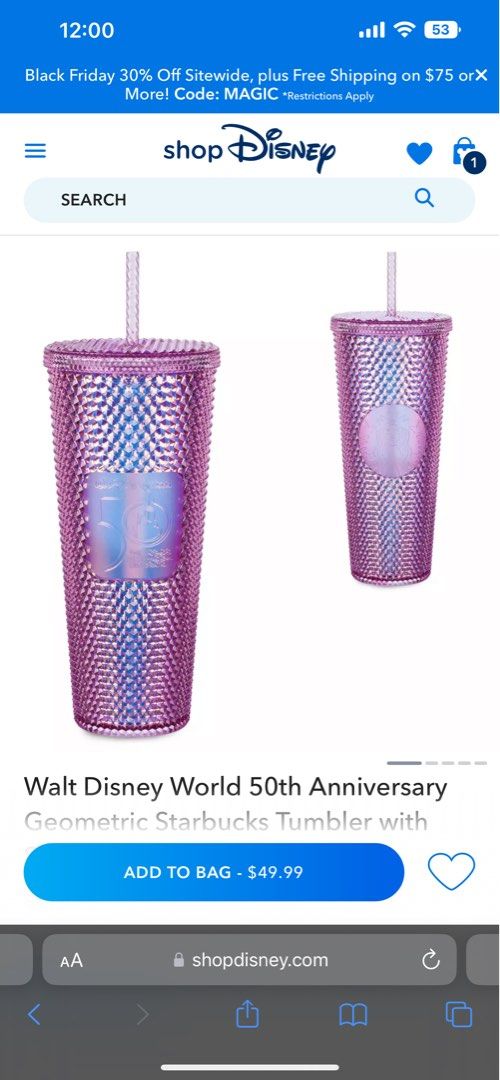 Starbucks x Walt Disney World 50th Anniversary Purple Bling Venti Stud