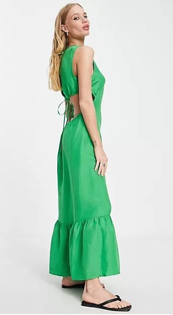 TOPSHOP Kelly Green Open Back/Cut Out Linen Dress, Women's Fashion, Dresses  & Sets, Dresses on Carousell