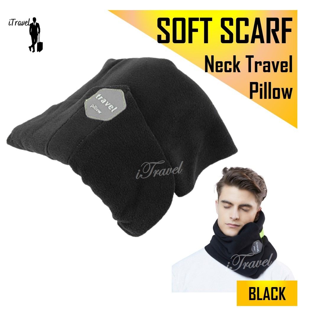 Travel Neck Support Scarf Pillow Washable Chin Rest Pillows Lightweight Foldable For Airplane Flight Train Office Car Vacation Outdoor BLACK Soft