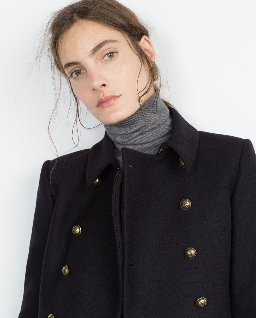 Zara navy coat gold buttons hotsell