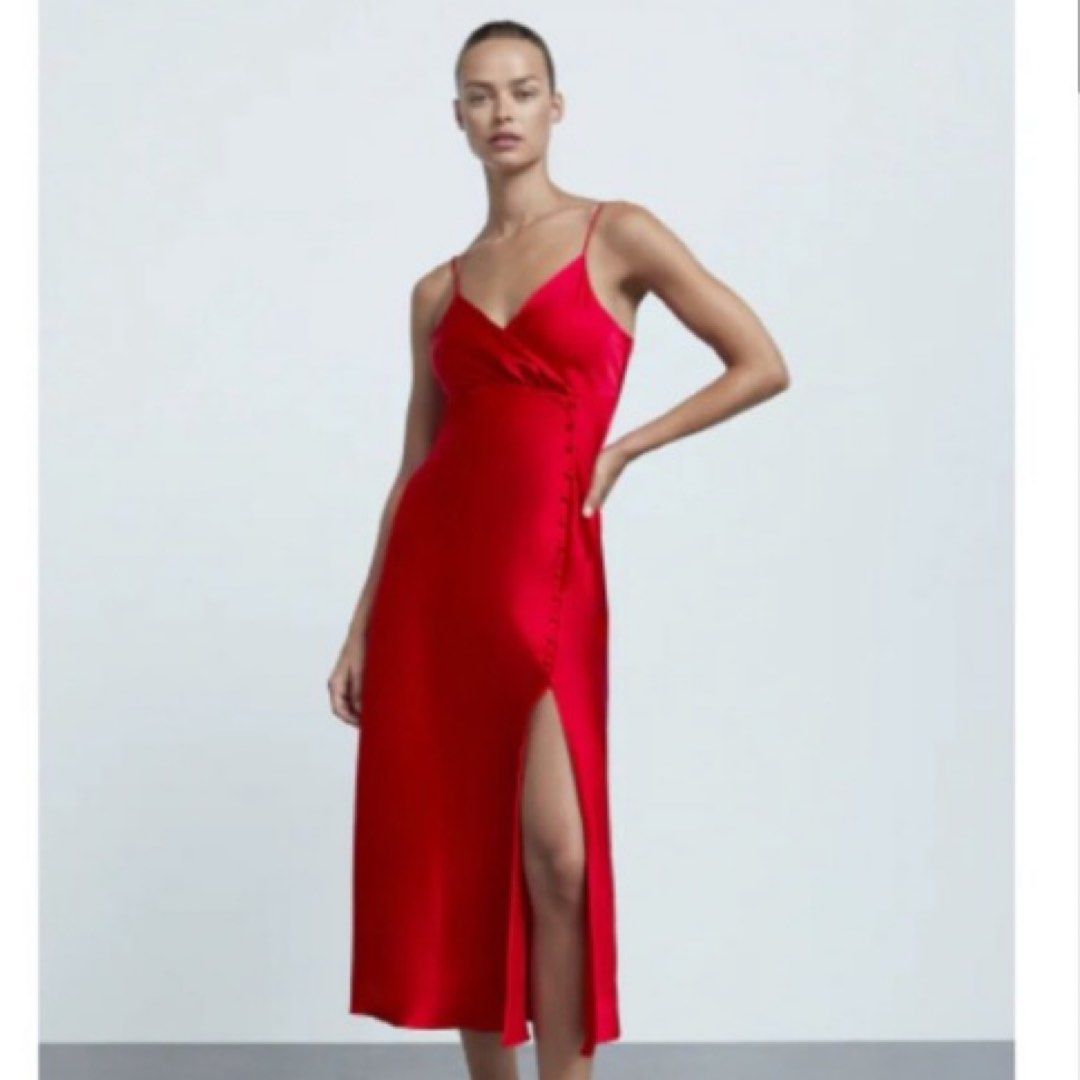 BNWT Zara Satin Camisole Dress in Red