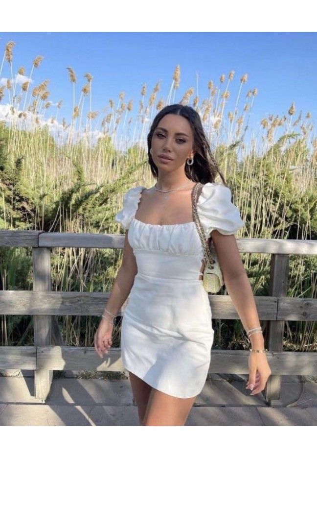 Zara puff sleeve dress white cheap