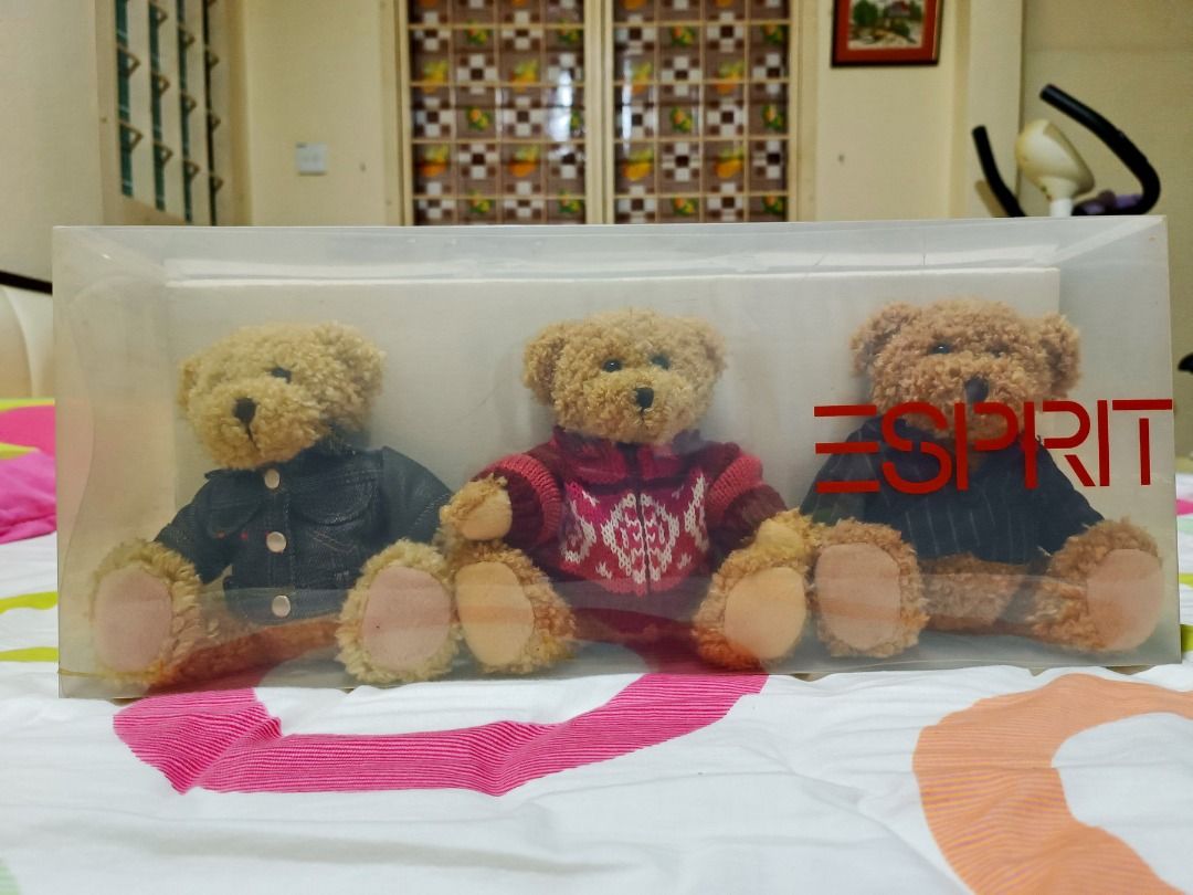 100 ORIGINAL ESPRIT Hong Kong Teddy Bear Gift Set Plush Soft Toys Stuffed Dolls Collection Limited Edition Denim Coat Sweater 3 in 1