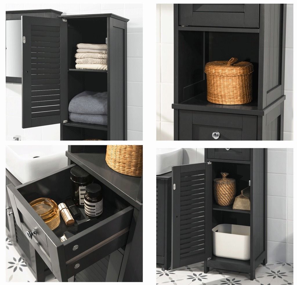 1.7m White Free Standing Tallboy Bathroom Storage Cupboard