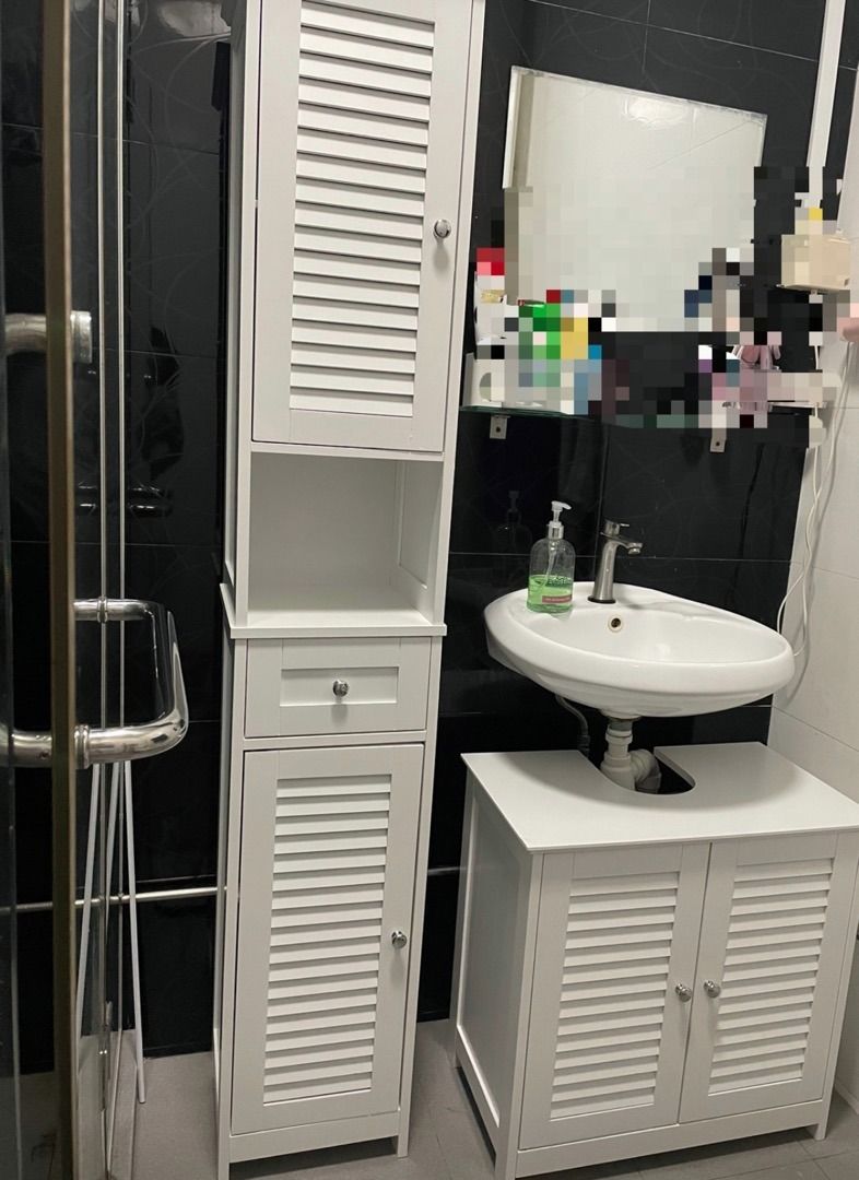 1.7m White Free Standing Tallboy Bathroom Storage Cupboard