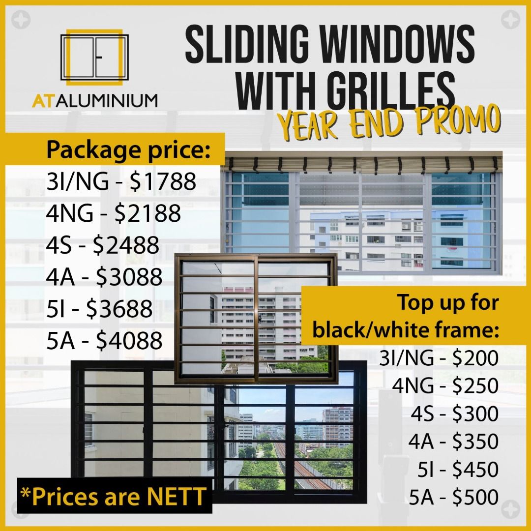 [ YEAR END PROMO ] Aluminium Sliding Windows with Grilles | HDB Resale ...