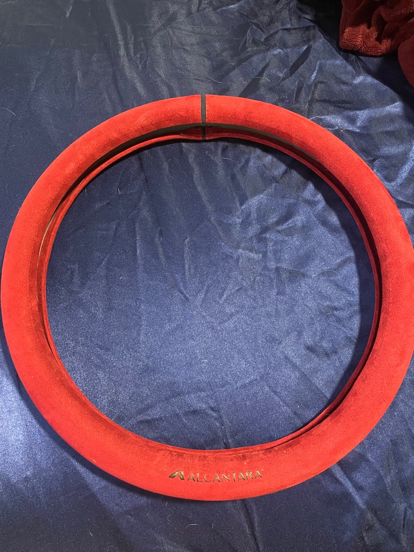 Alcantara Steering Wheel Cover (Black Line & Wording), Car Accessories