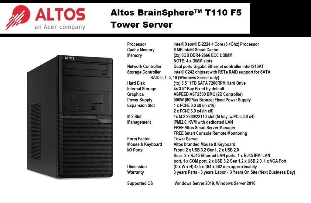 Altos BrainSphere™ T110 F5 Intel® Xeon® E-2224 4 Core (3.4Ghz ...