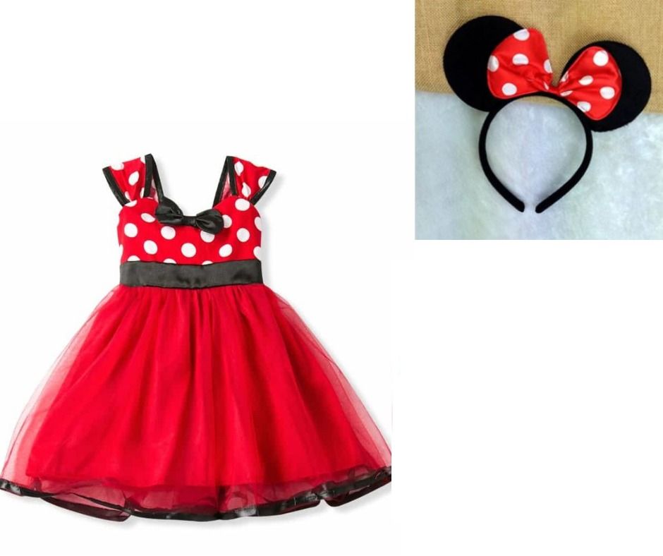 Baby Girl Minnie Mouse Dress Headband Shoes Set Polka Dots Birthday Monthly Photoshoot Ootd Red