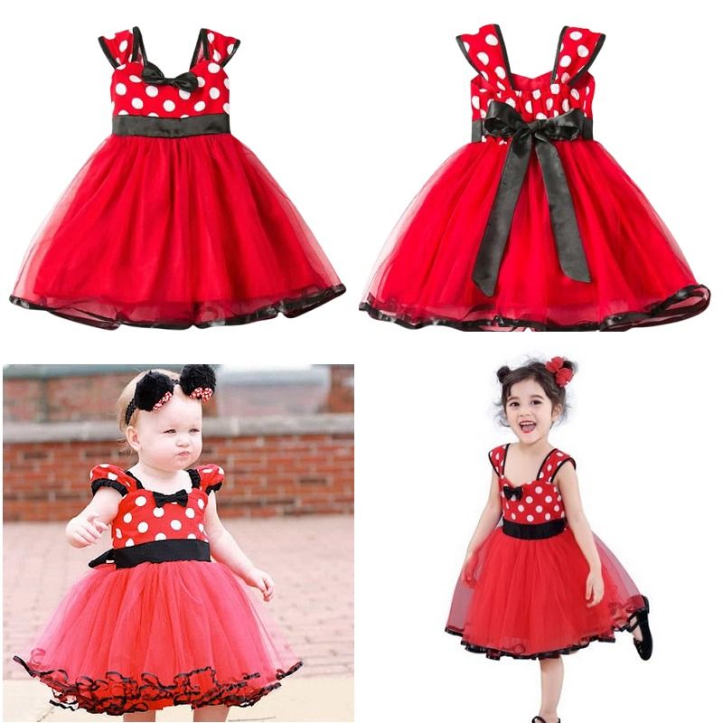 Baby Girl Minnie Mouse Dress Headband Shoes Set Polka Dots Birthday Monthly Photoshoot Ootd Red
