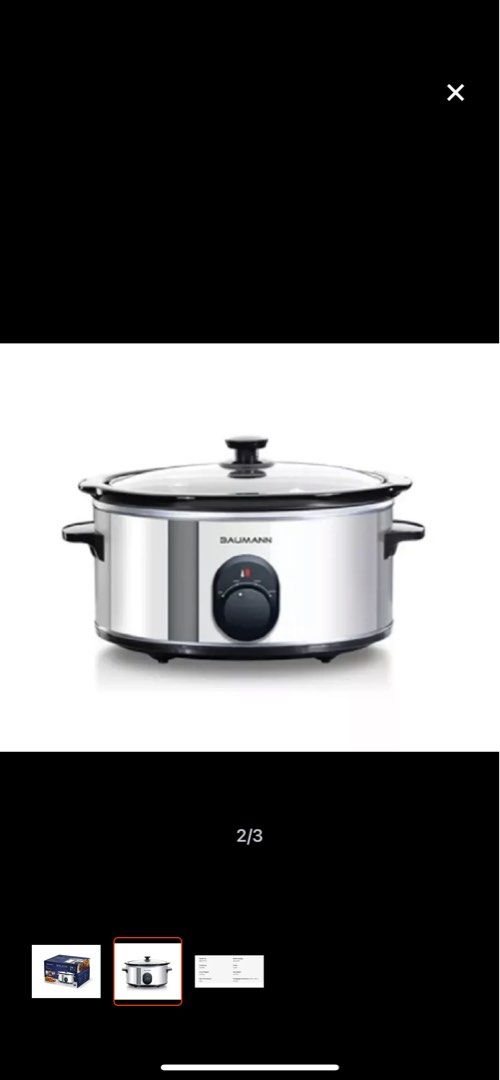 Baumann Slow Cooker 4.5L (Category: Cookers) located in Paranaque City. Submitted by homebox.com (Listing ID 1199226273, Image 1). Description: PROMO UNTIL MAY 2026- BUY 1 and get 2nd item with a lower amount in the items for sale at 30%off. 4.5 liter capacity Low, High and Warm settings for cooking and reheating food Removable ceramic pot lets you go from countertop to tabletop to refrigerator Easy view glass lid Stainless steel exterior and coo
