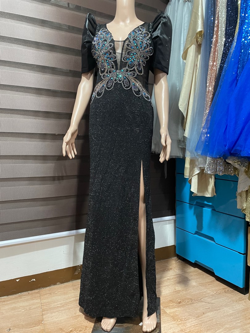 Black filipiniana gown, Women's Fashion, Dresses & Sets, Evening ...