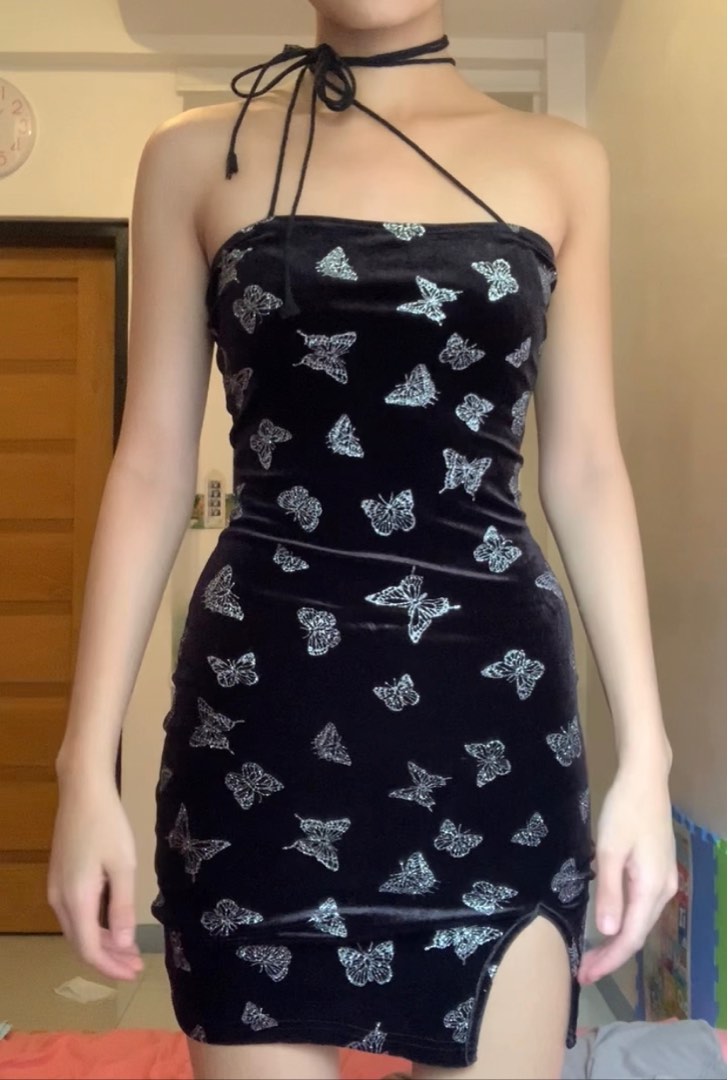 Black velvet butterfly dress top