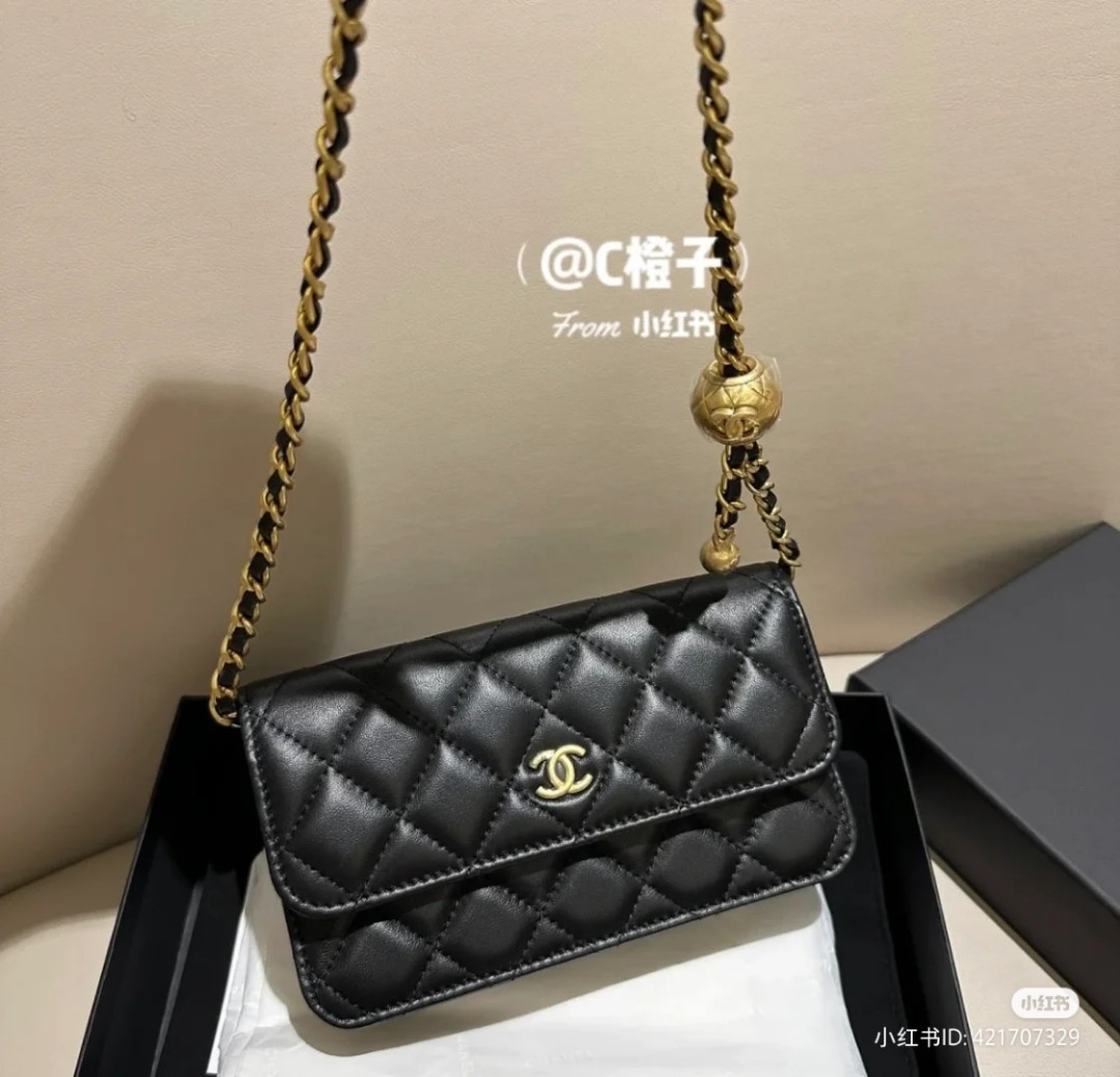 BNIB 23C Chanel Pearl Crush Phone Holder with Chain Mini WOC Wallet on Chain  Black, Women's Fashion, Bags & Wallets, Cross-body Bags on Carousell