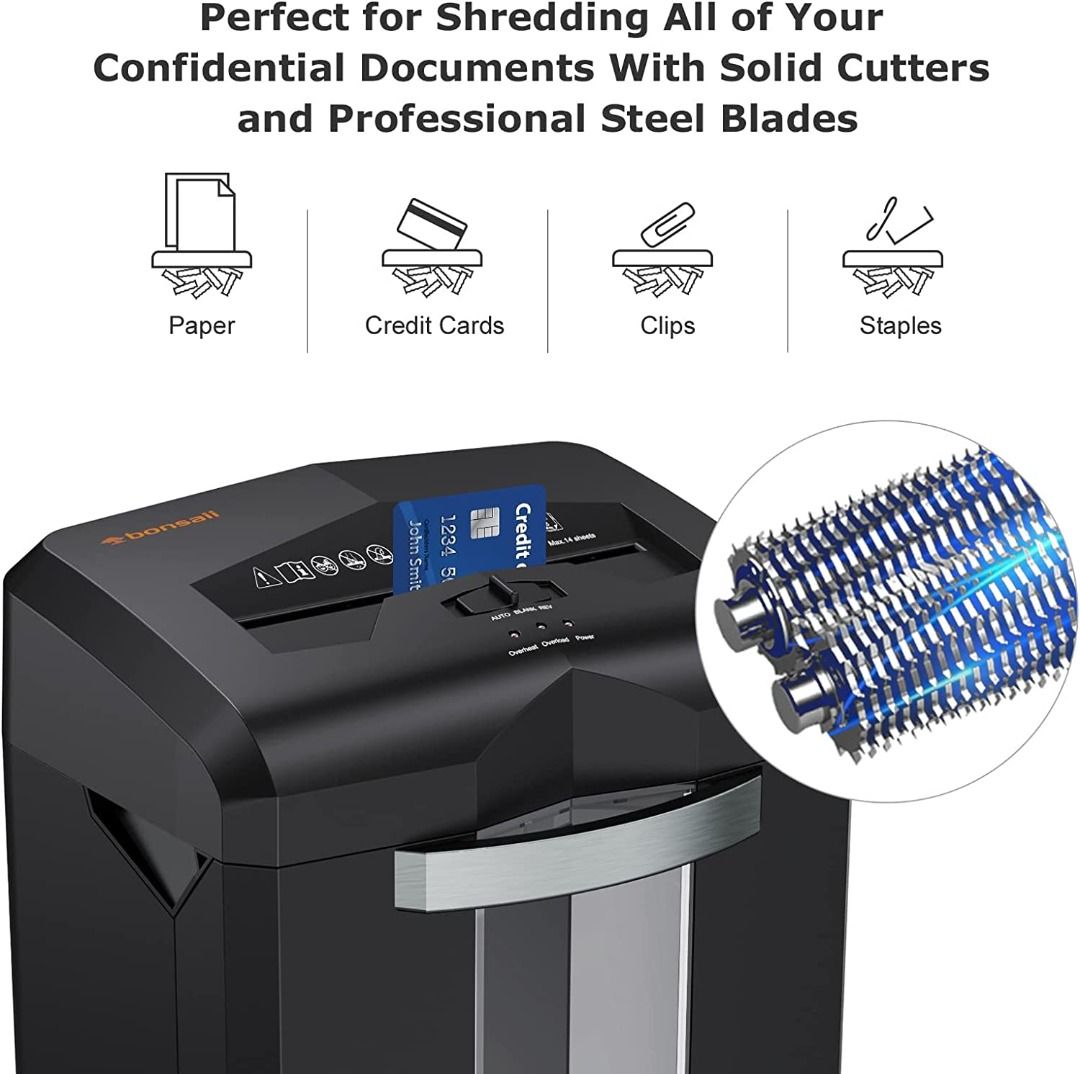 Bonsaii Heavy Duty Paper Shredder, 60Minute 18 Sheets Cross Cut Office
