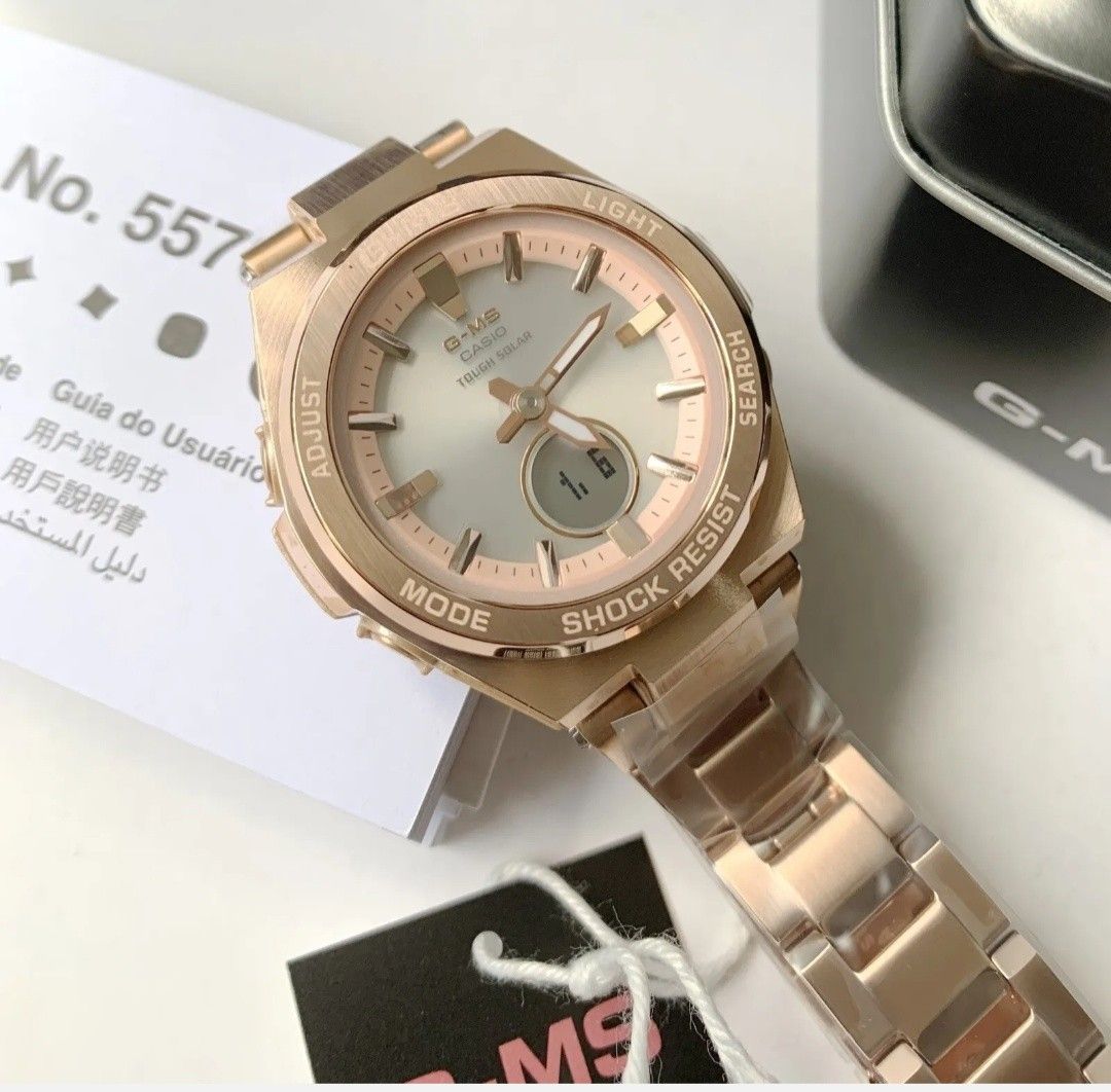 Casio Baby G G MS MSGS200DG 4A Tough Solar Pink Gold Steel Watch for Women
