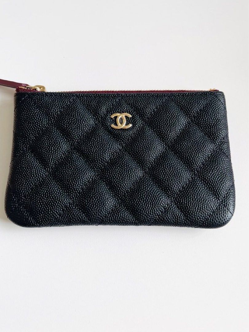 Chanel o case mini / classic mini pouch in black caviar with gold hardware