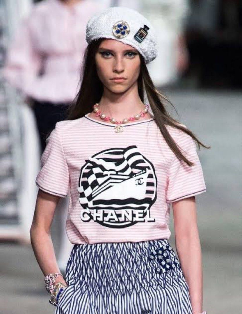⚜️Chanel Pink Striped logo Runway  La Pausa  shirt, Luxury, Apparel on  Carousell