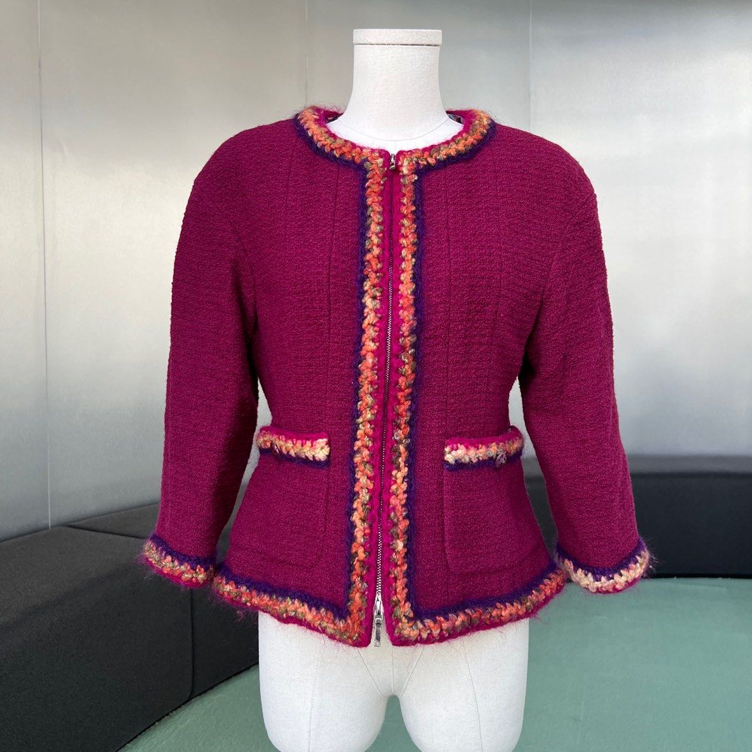 Chanel Tweed Jacket Red, Luxury, Apparel on Carousell