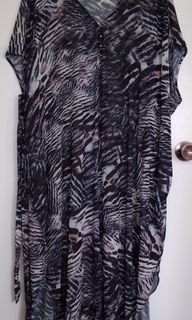 City Chic XS 14 Animal Print Kaftan Length Dress Tie Waist