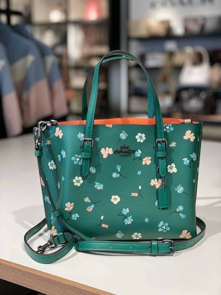 COACH MOLLIE TOTE 25 WITH MYSTICAL FLORAL PRINT GUNMETAL GREEN