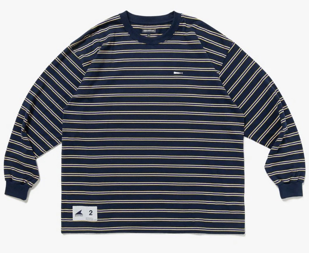 Descendant 22aw Horizontal Stripe LS Navy border tee, 男裝