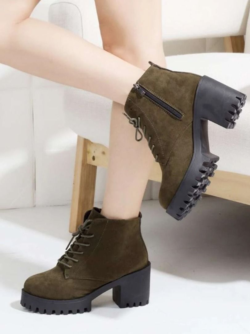 Faux suede platform combat boots hotsell