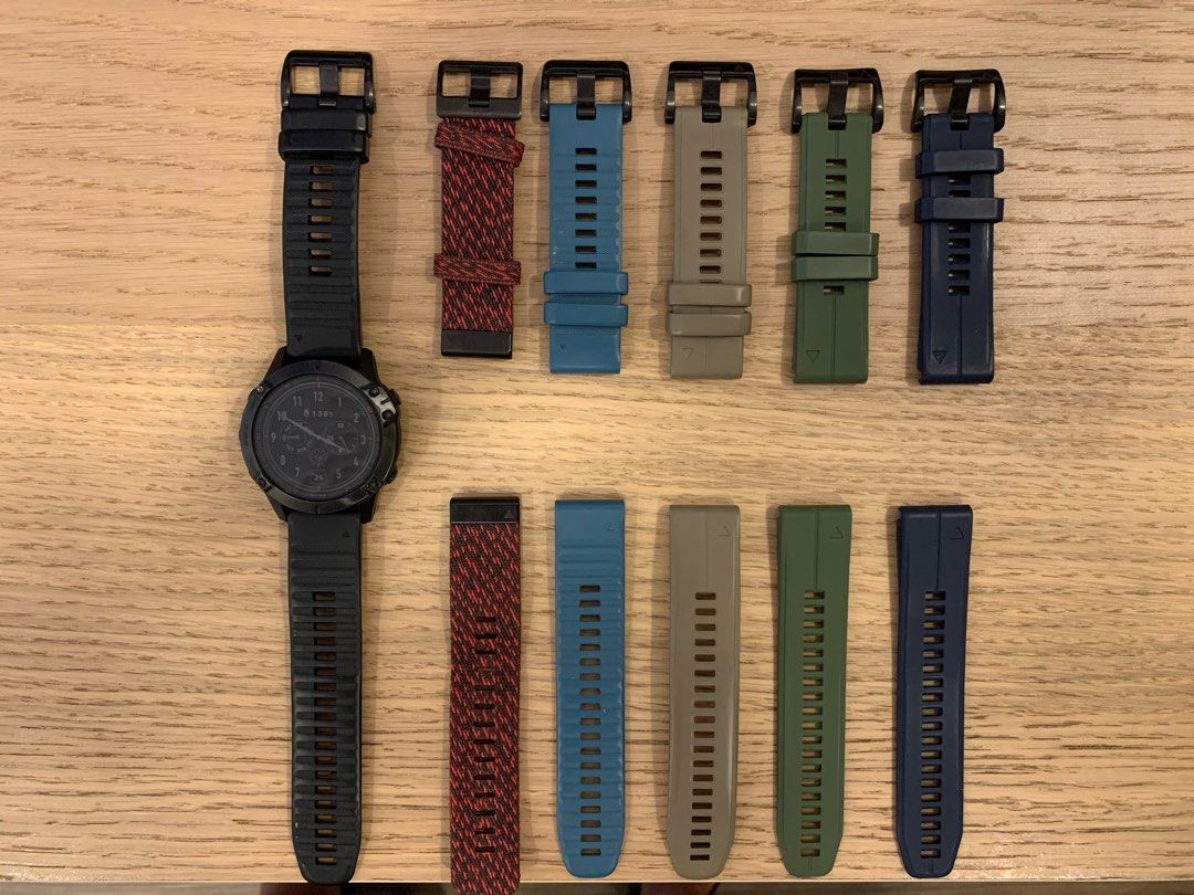 Fenix 6 Sapphire Black DLC with Heathered Red Nylon Mobile