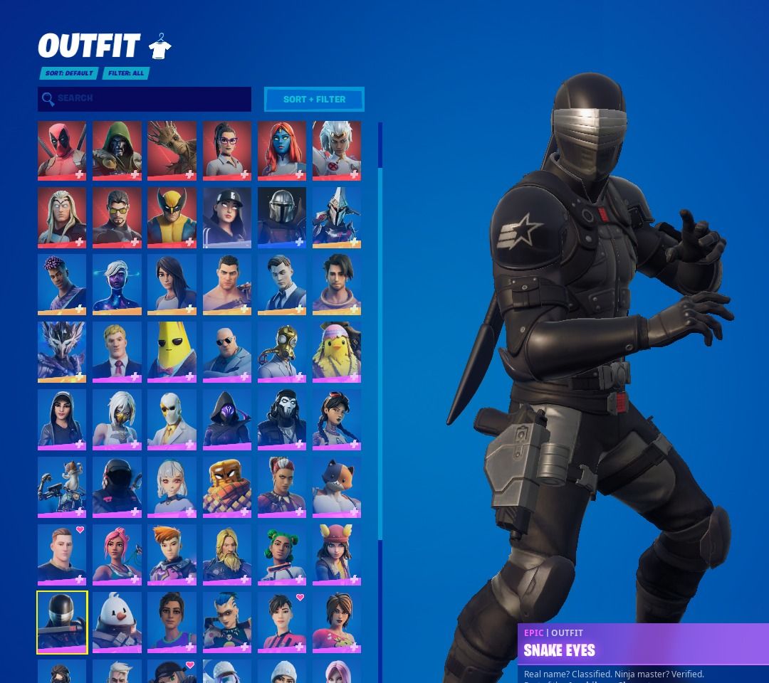 Fortnite Account Rare Snake Eyes Leviathan Axe Marvel Skins Deadpool Midas Lara