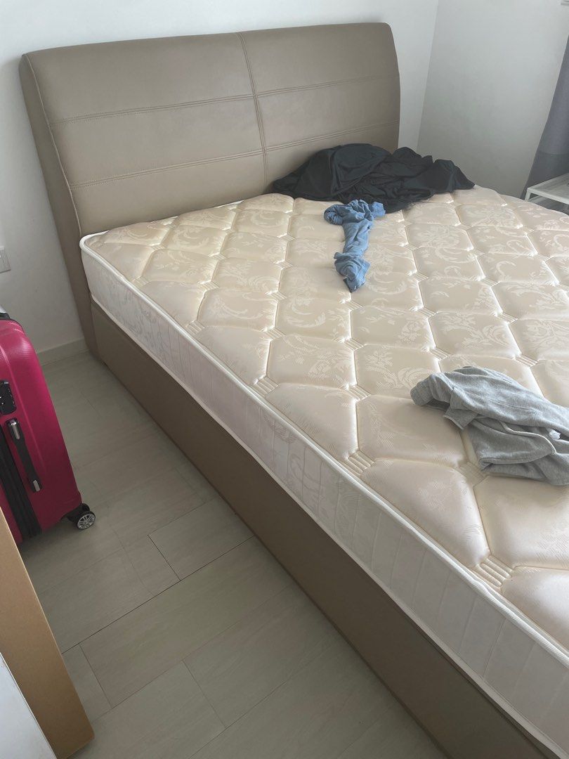 Free queen storage bed + mattress, Furniture & Home Living, Furniture