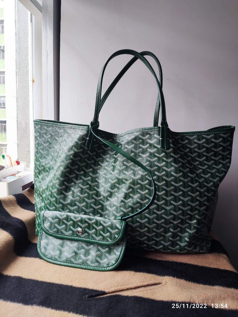 Goyard Green And White Goyardine Canvas And Chevroches Calfskin St