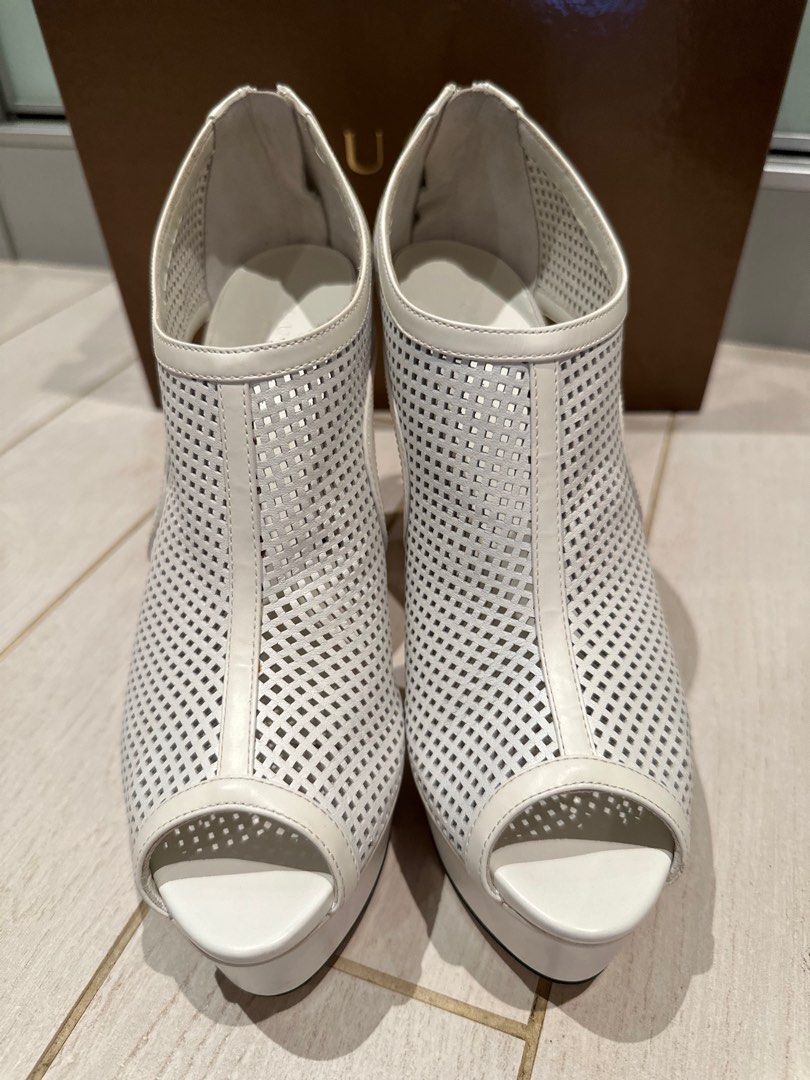 Gucci White Perforated Leather Platform Ankle Booties