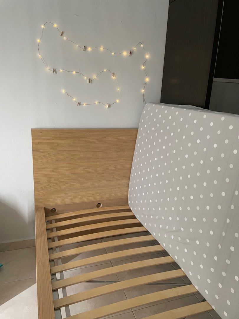 IKEA MALM Single Bed frame (with slatted bed base), white stained oak