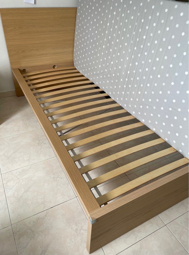IKEA MALM Single Bed frame (with slatted bed base), white stained oak