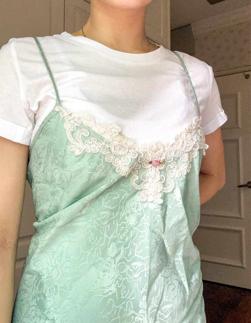 Light green satin slip, Women's Fashion, New Undergarments & Loungewear