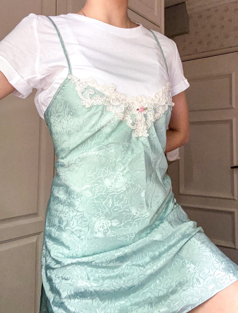 Light green satin slip, Women's Fashion, New Undergarments & Loungewear