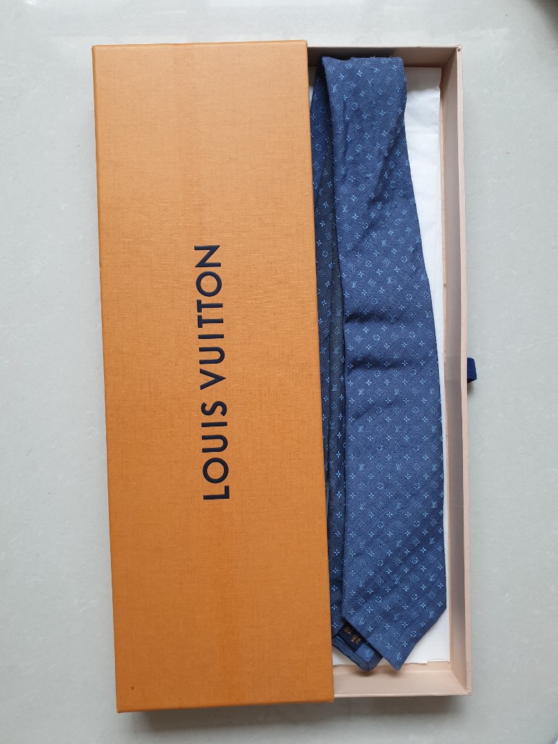 Louis Vuitton Blue Logo Embossed Tie - Vintage Lux