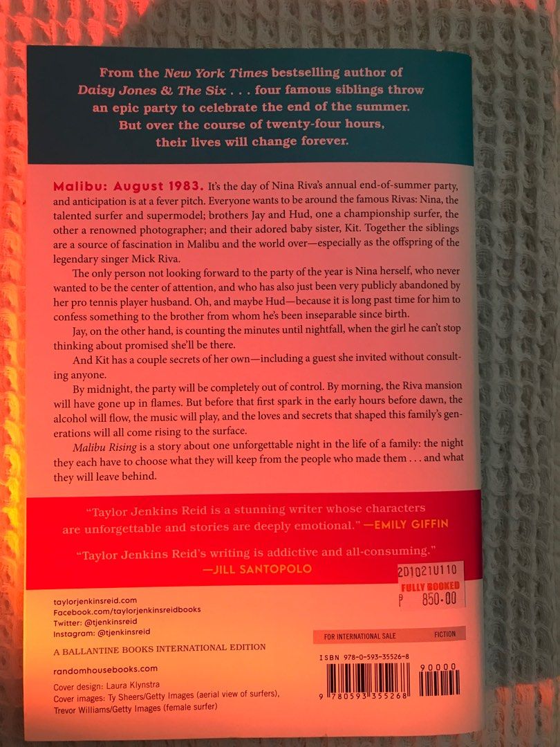 Malibu Rising by Taylor Jenkins Reid (New Export Edition), Hobbies