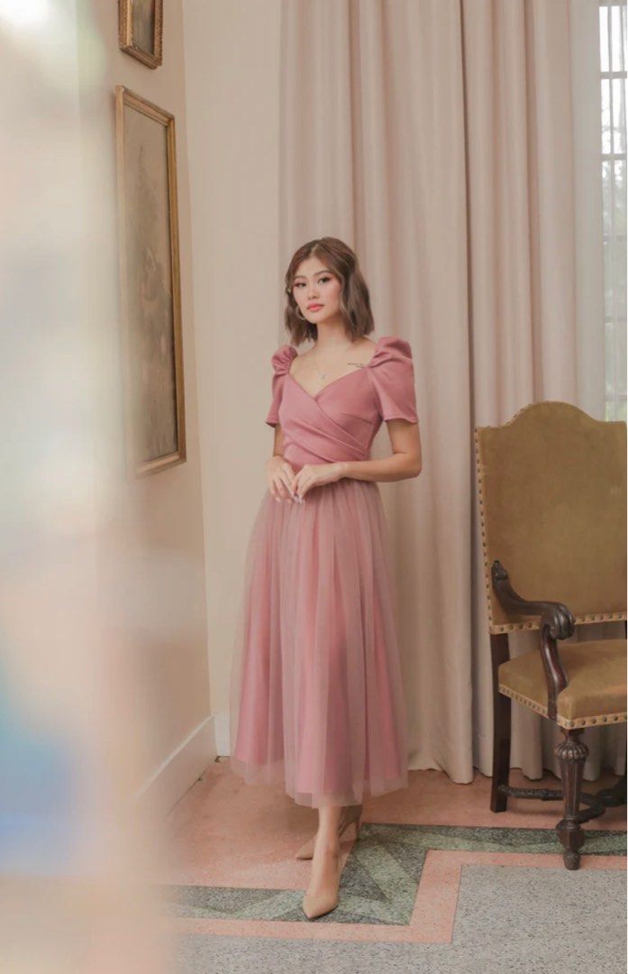 MAUVE OLD ROSE MODERN FILIPINIANA APARTMENT 8 MIDI GOWN FOR RENT