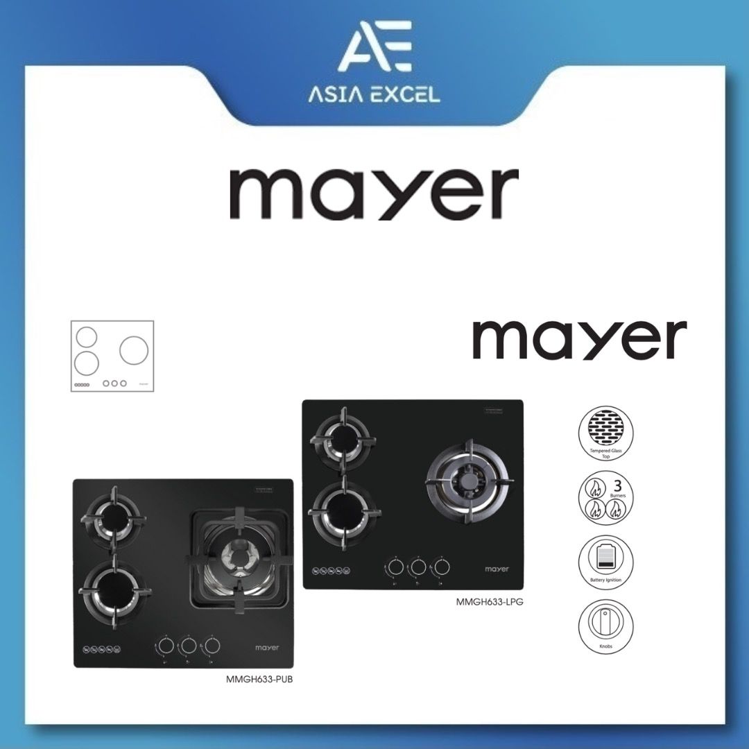 MAYER MMGH633 60CM 3 BURNER GLASS GAS HOB, TV & Home Appliances