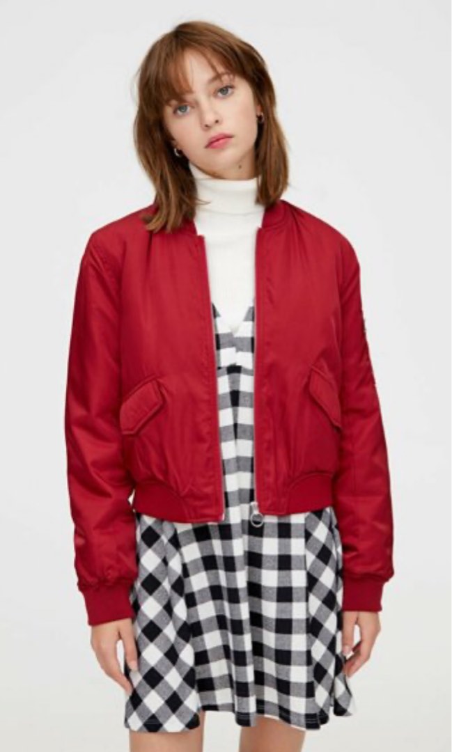 red bomber jacket Women s Fashion Coats Jackets and Outerwear