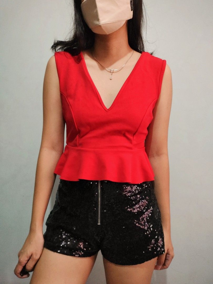 Calliope Peplum Top-Red